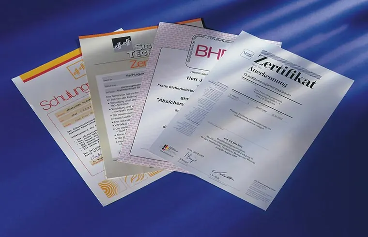 Franz Sicherungstechnik Urkunden und Prüfzertifikate